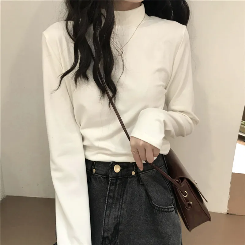 Women's Thermal Underwear Top - Brushed Fleece Lined Half High Collar Long Sleeve Base Layer T-Shirt for Cold Weather, Autumn/Winter Style thumbnail 1
