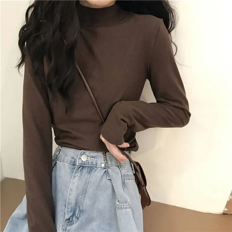 Women's Thermal Underwear Top - Brushed Fleece Lined Half High Collar Long Sleeve Base Layer T-Shirt for Cold Weather, Autumn/Winter Style thumbnail 6