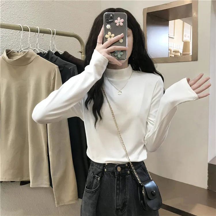 Women's Thermal Underwear Top - Brushed Fleece Lined Half High Collar Long Sleeve Base Layer T-Shirt for Cold Weather, Autumn/Winter Style showcase 3