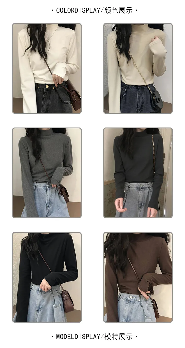 Women's Thermal Underwear Top - Brushed Fleece Lined Half High Collar Long Sleeve Base Layer T-Shirt for Cold Weather, Autumn/Winter Style showcase 2