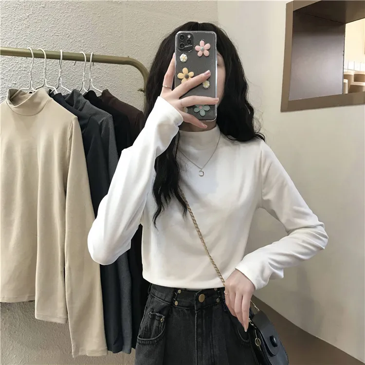 Women's Thermal Underwear Top - Brushed Fleece Lined Half High Collar Long Sleeve Base Layer T-Shirt for Cold Weather, Autumn/Winter Style showcase 5