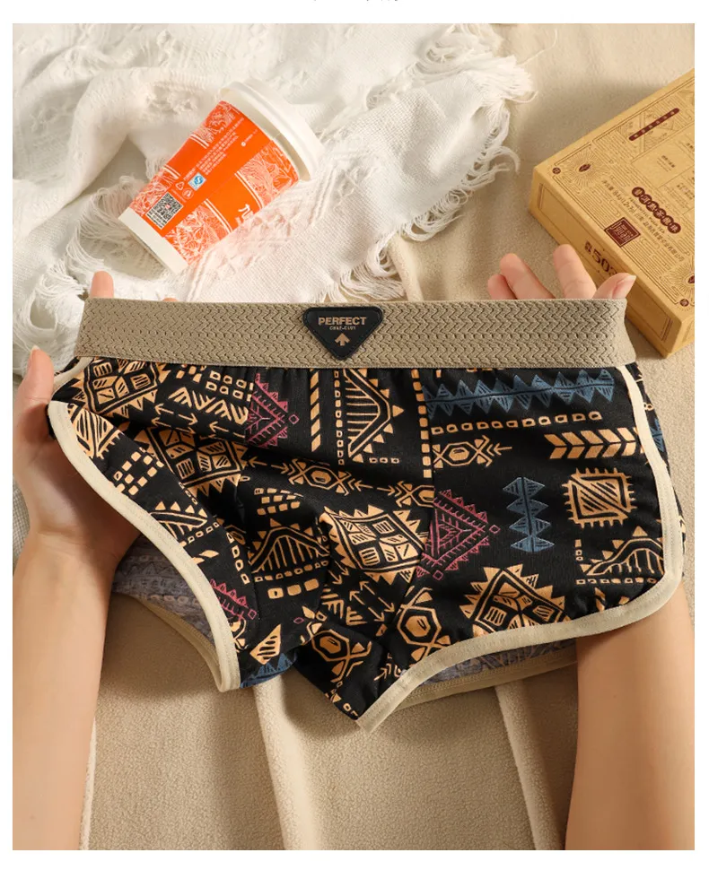 Men's Retro Ethnic Style Cotton Boxer Briefs - Single Pack Breathable Underwear with Printed Design - Comfortable and Stylish showcase 13