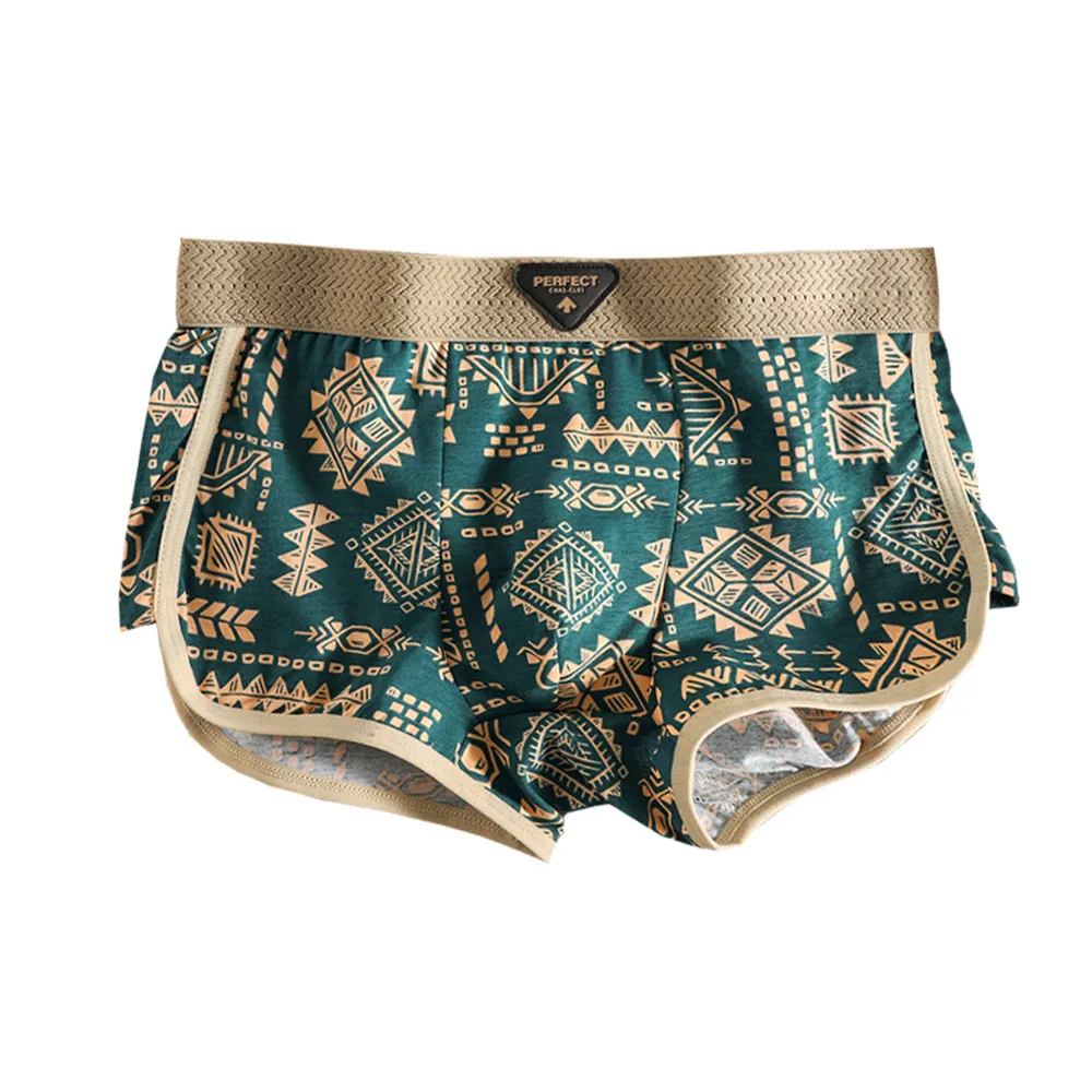 Men's Retro Ethnic Style Cotton Boxer Briefs - Single Pack Breathable Underwear with Printed Design - Comfortable and Stylish thumbnail 5