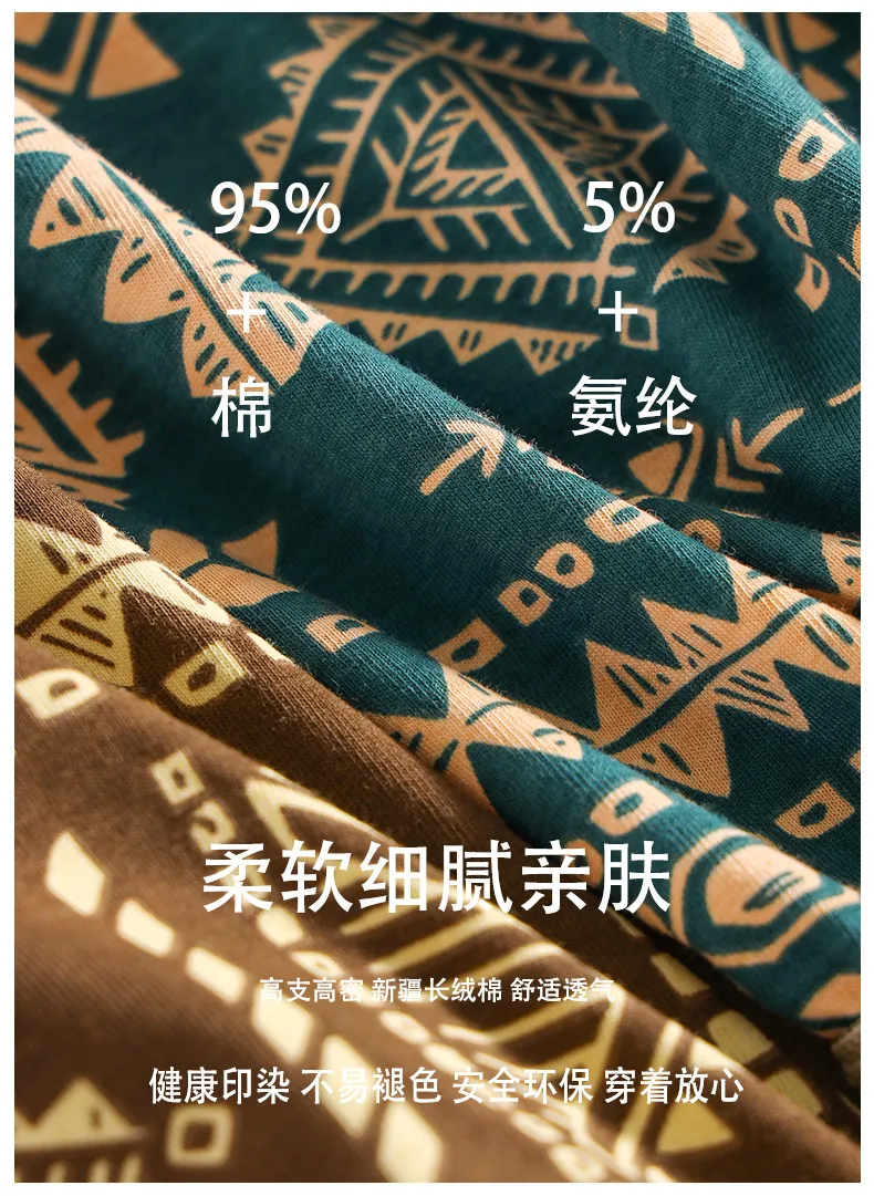 Men's Retro Ethnic Style Cotton Boxer Briefs - Single Pack Breathable Underwear with Printed Design - Comfortable and Stylish showcase 4