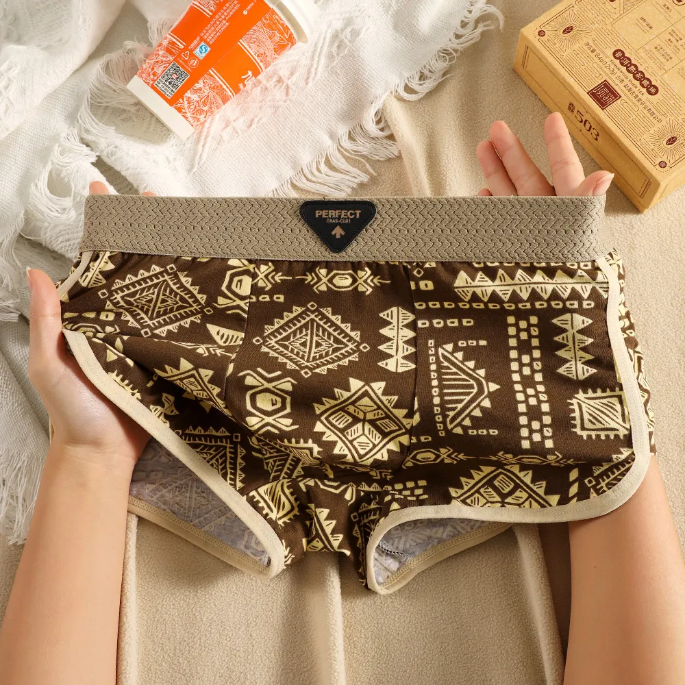 Men's Retro Ethnic Style Cotton Boxer Briefs - Single Pack Breathable Underwear with Printed Design - Comfortable and Stylish thumbnail 7