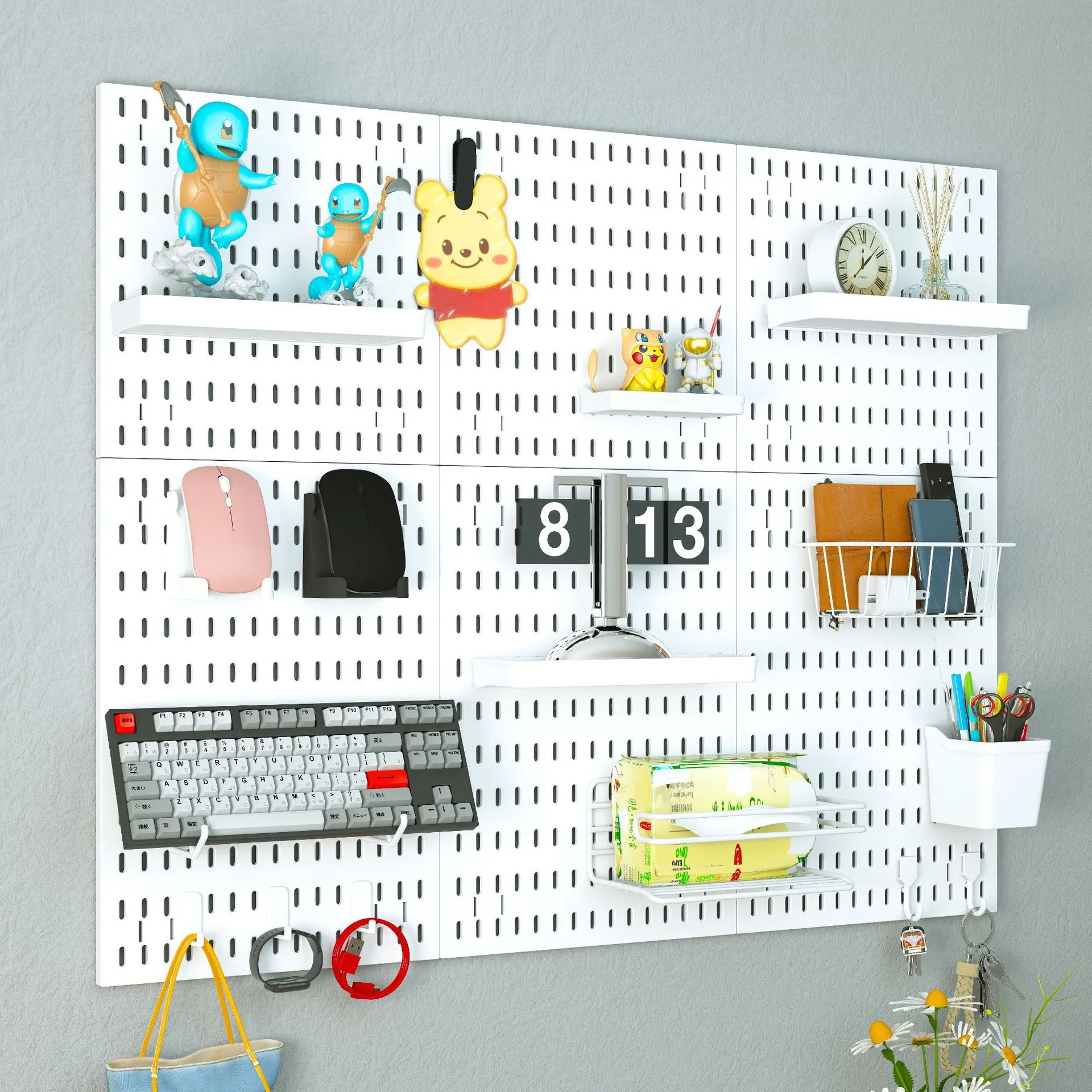 Perforated Pegboard Wall Organizer Kit - Punch-Free DIY Storage Display Rack for Entryway, Kitchen, Study - Versatile Tool Board System thumbnail 1