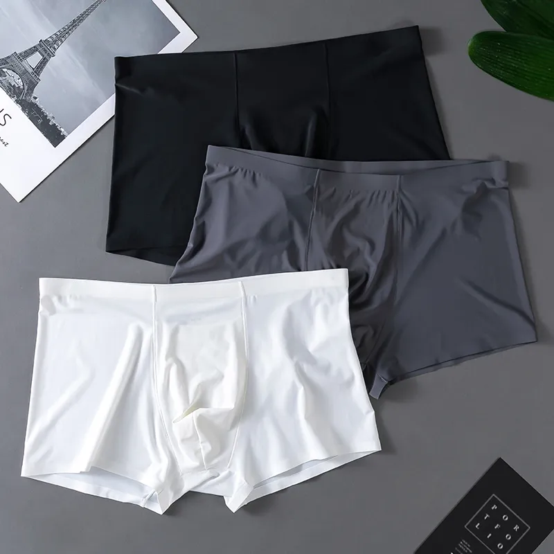 Men's Ice Silk Underwear - Breathable, Antibacterial, Seamless Boxers - Summer Thin Four-Corner Shorts - Wholesale Available thumbnail 1