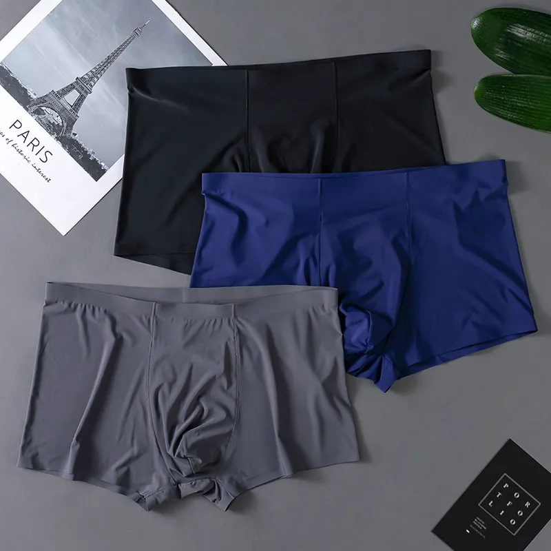 Men's Ice Silk Underwear - Breathable, Antibacterial, Seamless Boxers - Summer Thin Four-Corner Shorts - Wholesale Available thumbnail 4