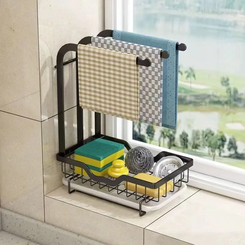 Wall Mounted Kitchen Cloth Rack - No Drill Countertop Storage Organizer for Drying Cloths, Household Items, Bathroom Drainage, Hanging Rack - Space Saving Solution showcase 1