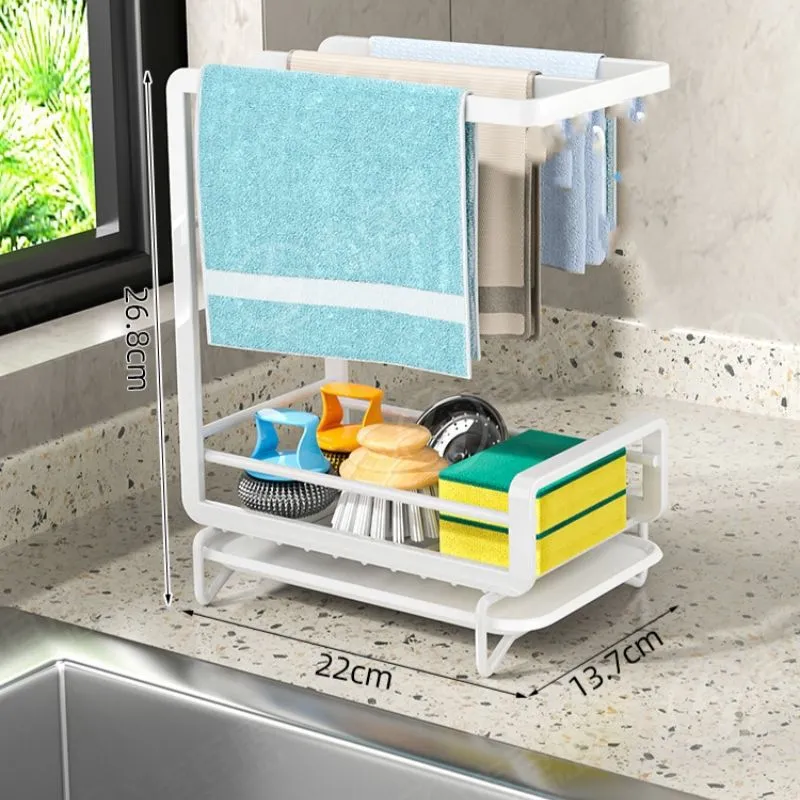 Wall Mounted Kitchen Cloth Rack - No Drill Countertop Storage Organizer for Drying Cloths, Household Items, Bathroom Drainage, Hanging Rack - Space Saving Solution thumbnail 7