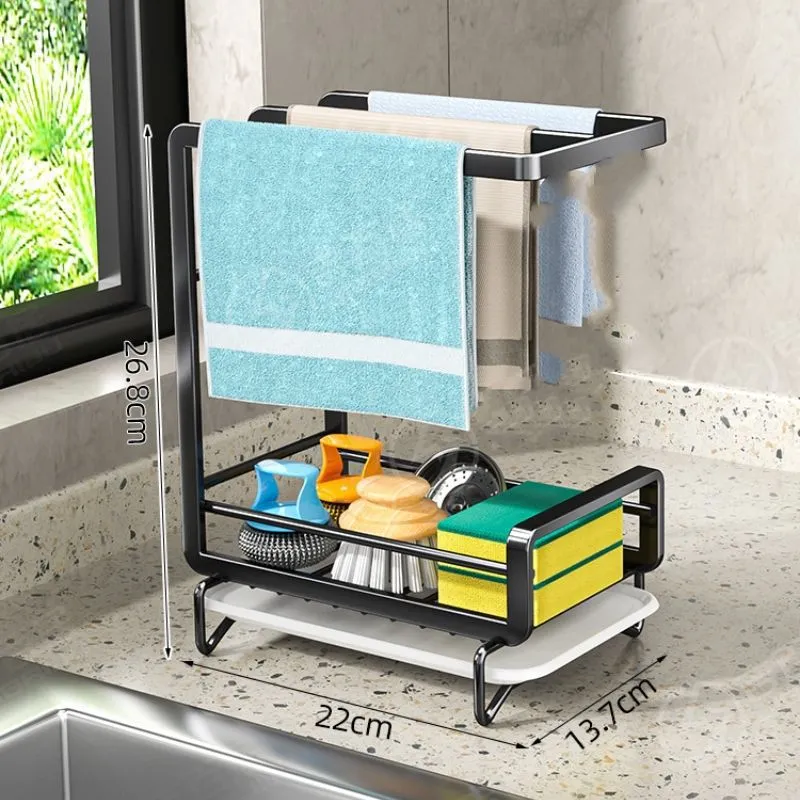 Wall Mounted Kitchen Cloth Rack - No Drill Countertop Storage Organizer for Drying Cloths, Household Items, Bathroom Drainage, Hanging Rack - Space Saving Solution thumbnail 4