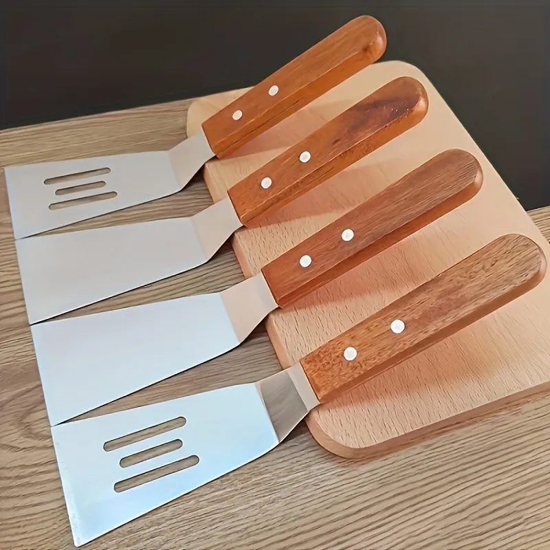 Stainless Steel Spatula Turner with Wooden Handle - Pancake, Cake, Pizza, Steak, BBQ, Griddle, and Fish Spatula - Versatile Kitchen Utensil thumbnail 2