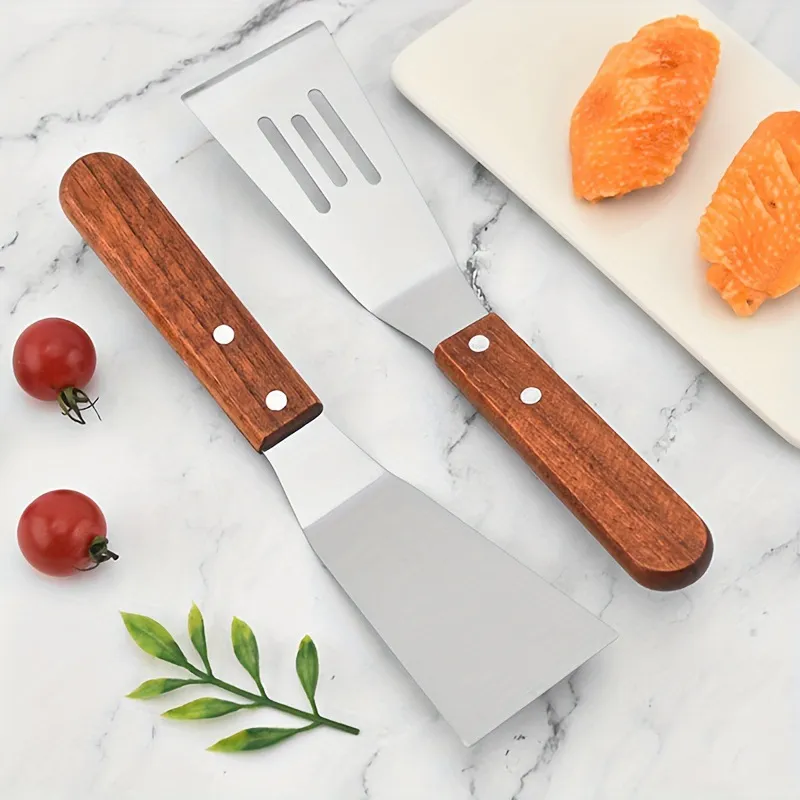 Stainless Steel Spatula Turner with Wooden Handle - Pancake, Cake, Pizza, Steak, BBQ, Griddle, and Fish Spatula - Versatile Kitchen Utensil thumbnail 1
