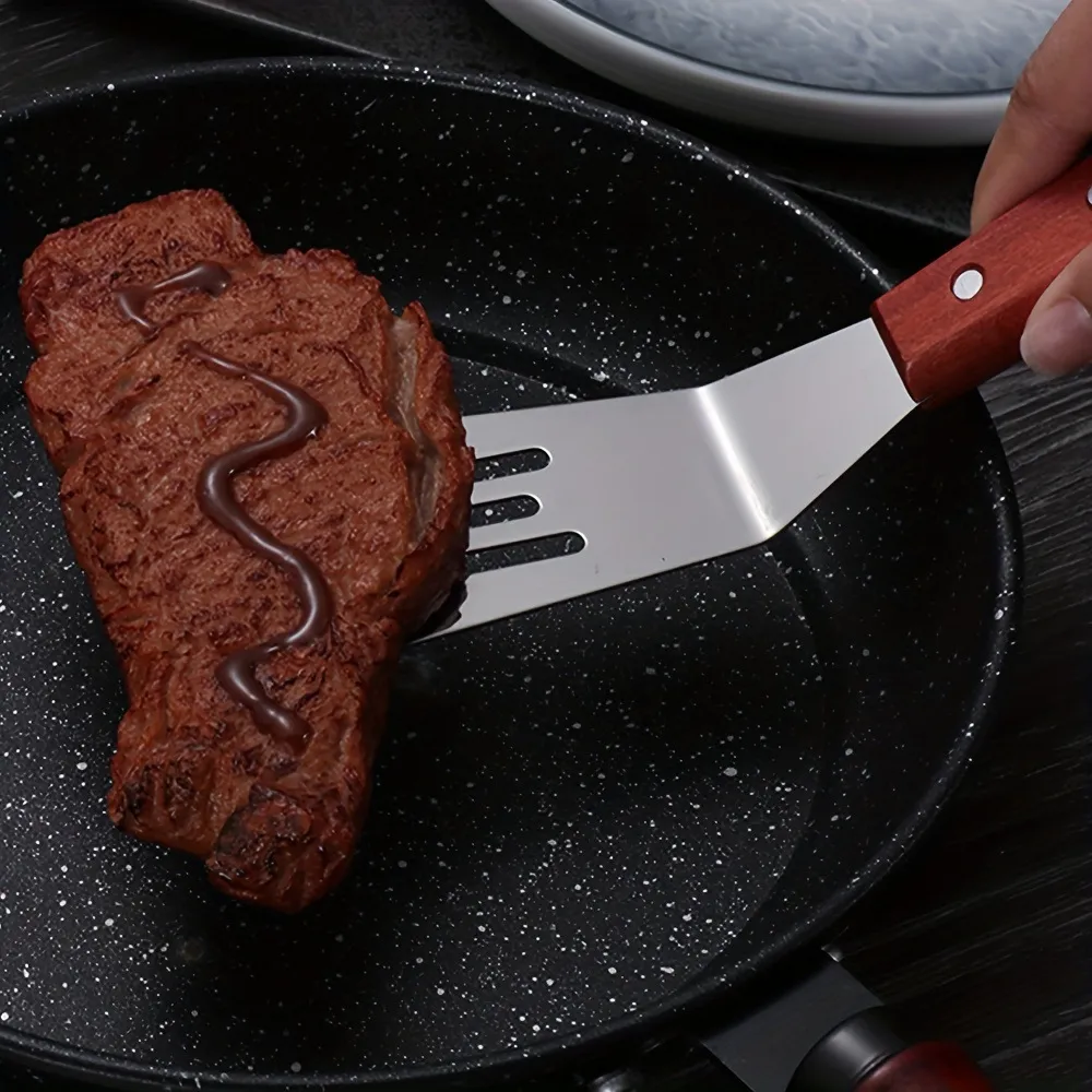 Stainless Steel Spatula Turner with Wooden Handle - Pancake, Cake, Pizza, Steak, BBQ, Griddle, and Fish Spatula - Versatile Kitchen Utensil showcase 5