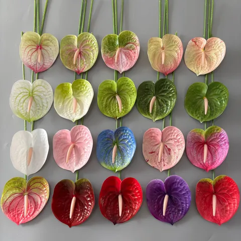 Artificial Flamingo Palm Flower Decoration - Single Hand Red Palm Fake Flower for Home, Wedding, and Soft Flower Art Ornaments
