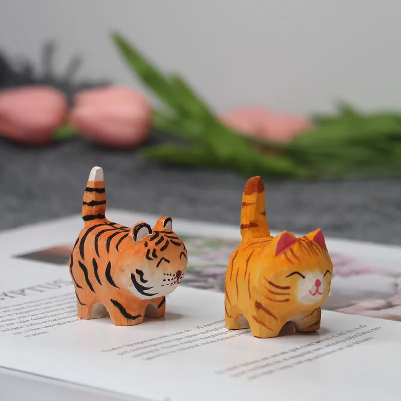 Cute Wooden Tiger Ornaments - Hand Carved Small Animal Pendants - Cartoon Style Wood Carving Gifts for Kids and Adults showcase 2