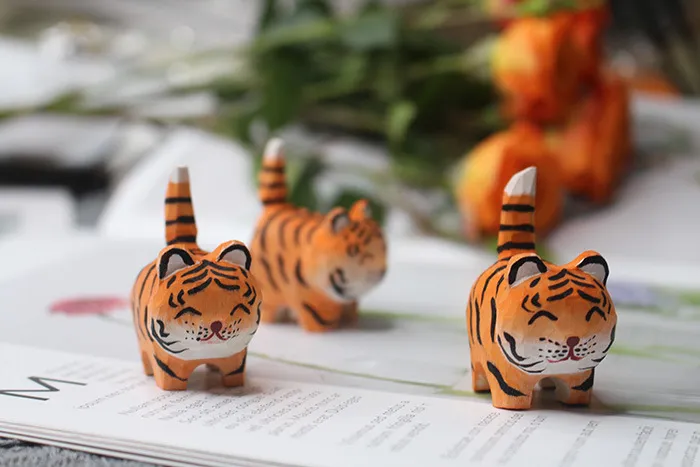 Cute Wooden Tiger Ornaments - Hand Carved Small Animal Pendants - Cartoon Style Wood Carving Gifts for Kids and Adults showcase 12