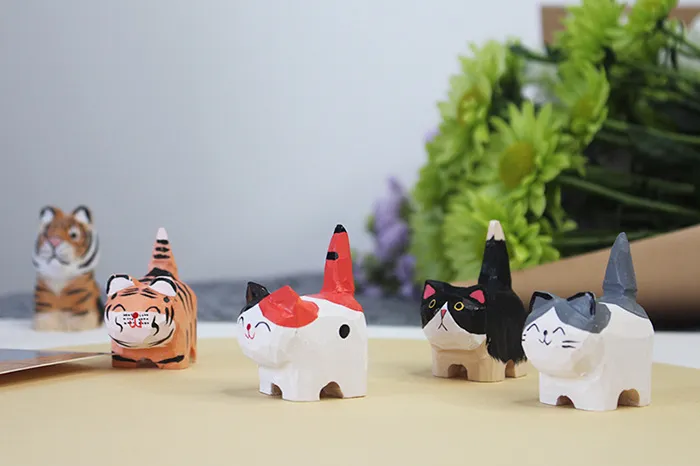 Cute Wooden Tiger Ornaments - Hand Carved Small Animal Pendants - Cartoon Style Wood Carving Gifts for Kids and Adults showcase 15