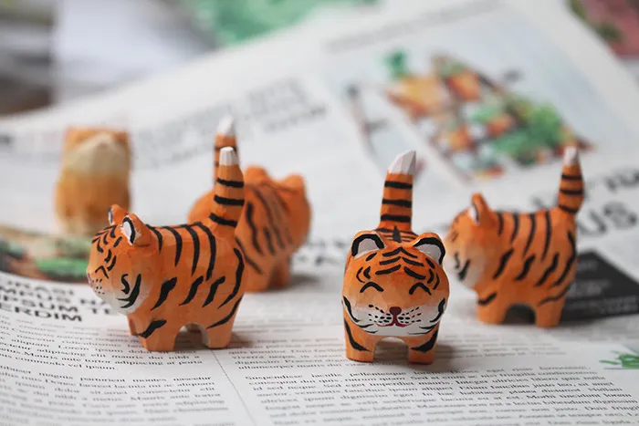 Cute Wooden Tiger Ornaments - Hand Carved Small Animal Pendants - Cartoon Style Wood Carving Gifts for Kids and Adults showcase 14