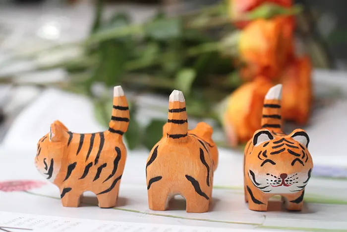 Cute Wooden Tiger Ornaments - Hand Carved Small Animal Pendants - Cartoon Style Wood Carving Gifts for Kids and Adults showcase 13
