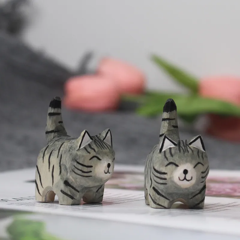 Cute Wooden Tiger Ornaments - Hand Carved Small Animal Pendants - Cartoon Style Wood Carving Gifts for Kids and Adults showcase 7