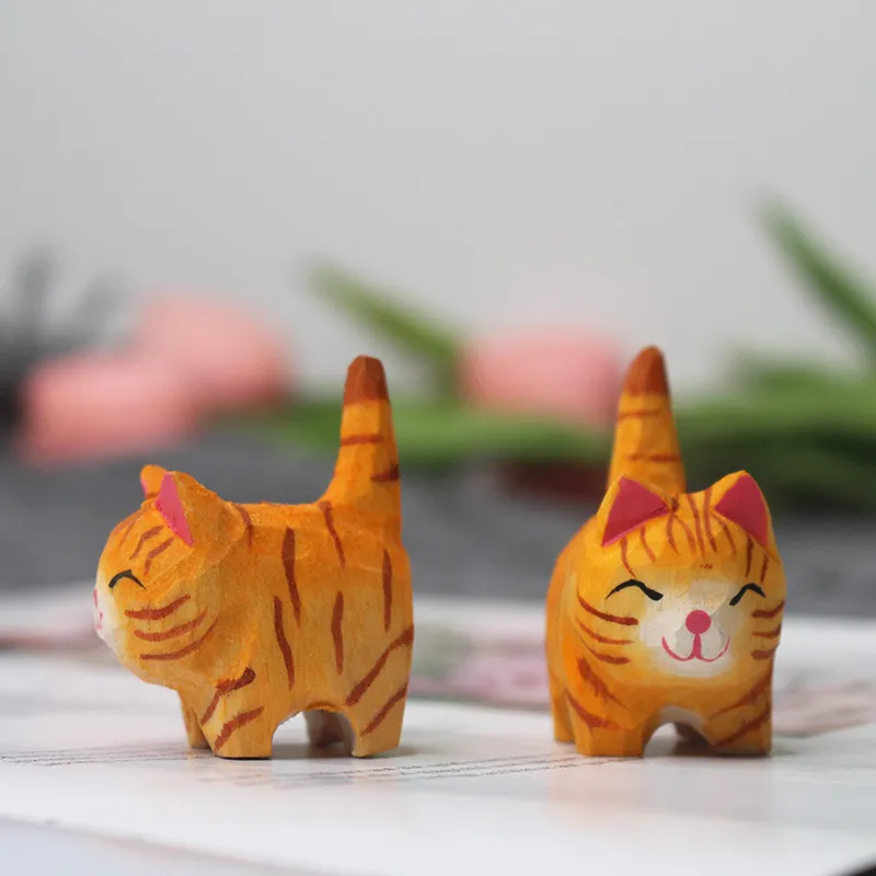 Cute Wooden Tiger Ornaments - Hand Carved Small Animal Pendants - Cartoon Style Wood Carving Gifts for Kids and Adults showcase 5
