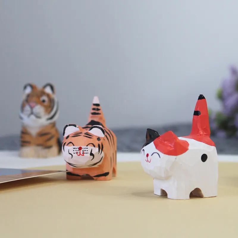 Cute Wooden Tiger Ornaments - Hand Carved Small Animal Pendants - Cartoon Style Wood Carving Gifts for Kids and Adults thumbnail 3