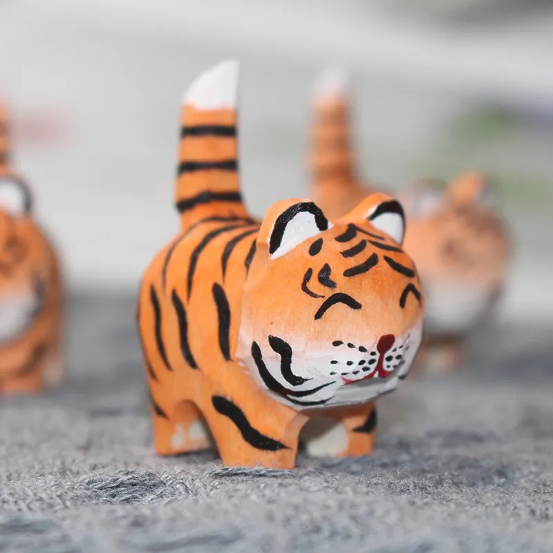 Cute Wooden Tiger Ornaments - Hand Carved Small Animal Pendants - Cartoon Style Wood Carving Gifts for Kids and Adults showcase 4