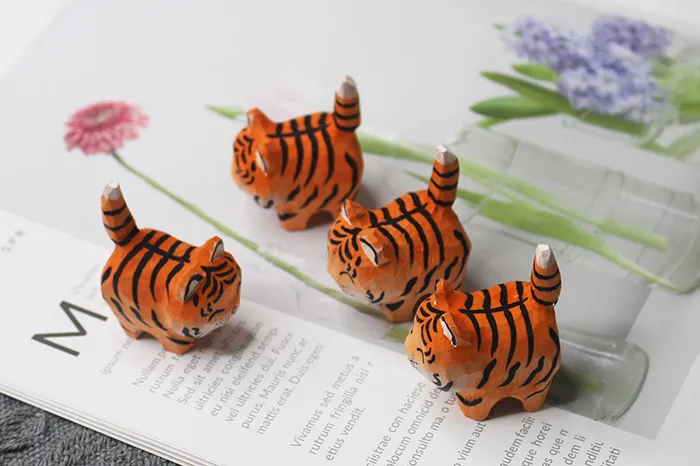 Cute Wooden Tiger Ornaments - Hand Carved Small Animal Pendants - Cartoon Style Wood Carving Gifts for Kids and Adults showcase 11