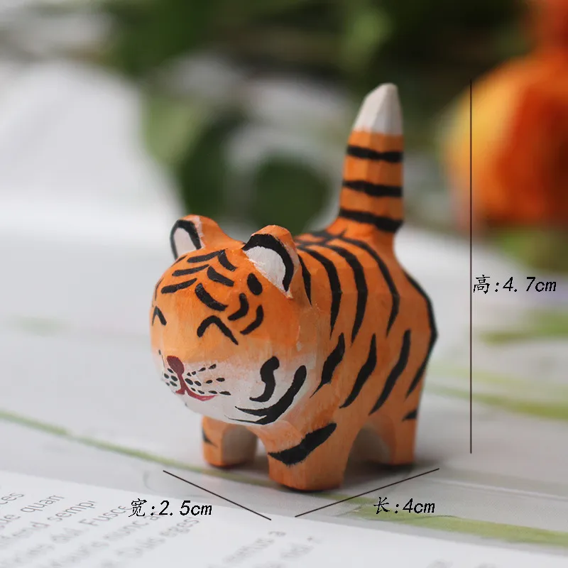 Cute Wooden Tiger Ornaments - Hand Carved Small Animal Pendants - Cartoon Style Wood Carving Gifts for Kids and Adults thumbnail 2