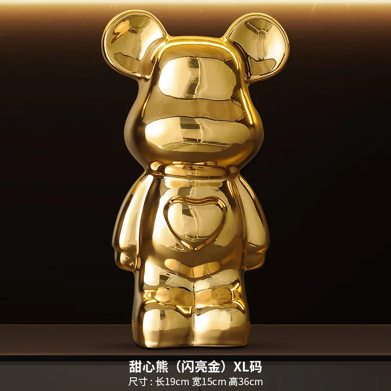 Luxury Ceramic Bear Figurine TV Cabinet Decoration Ornament - Modern Living Room Wine Cabinet Decor for New Home, Internet Celebrity Style thumbnail 6