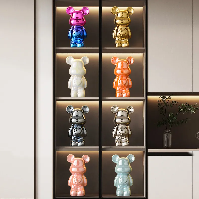 Luxury Ceramic Bear Figurine TV Cabinet Decoration Ornament - Modern Living Room Wine Cabinet Decor for New Home, Internet Celebrity Style thumbnail 1