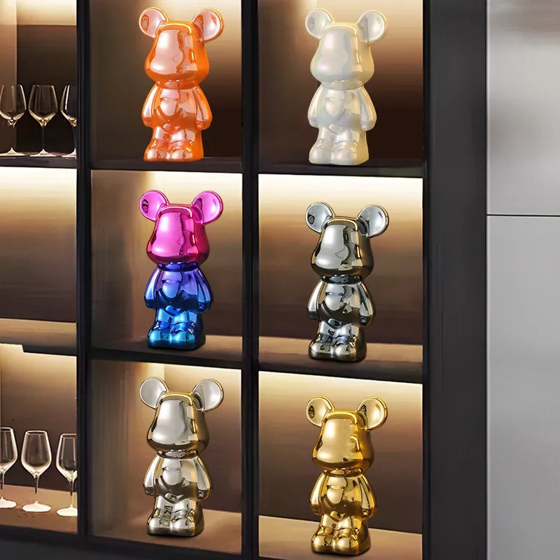 Luxury Ceramic Bear Figurine TV Cabinet Decoration Ornament - Modern Living Room Wine Cabinet Decor for New Home, Internet Celebrity Style thumbnail 3