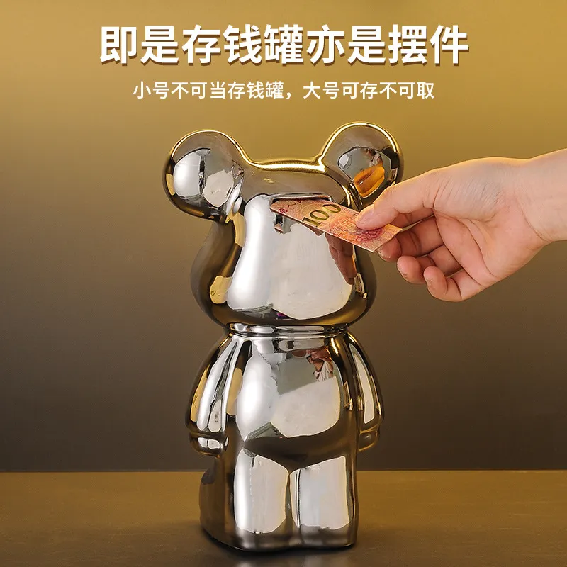 Luxury Ceramic Bear Figurine TV Cabinet Decoration Ornament - Modern Living Room Wine Cabinet Decor for New Home, Internet Celebrity Style thumbnail 4