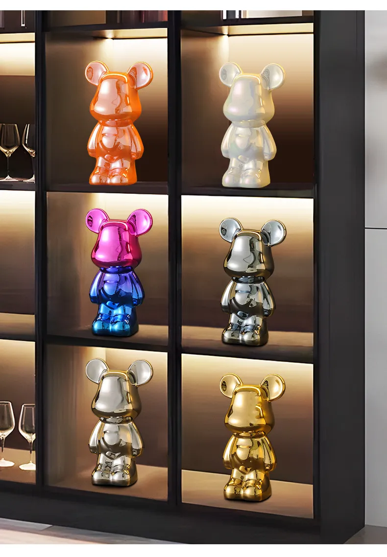 Luxury Ceramic Bear Figurine TV Cabinet Decoration Ornament - Modern Living Room Wine Cabinet Decor for New Home, Internet Celebrity Style showcase 14