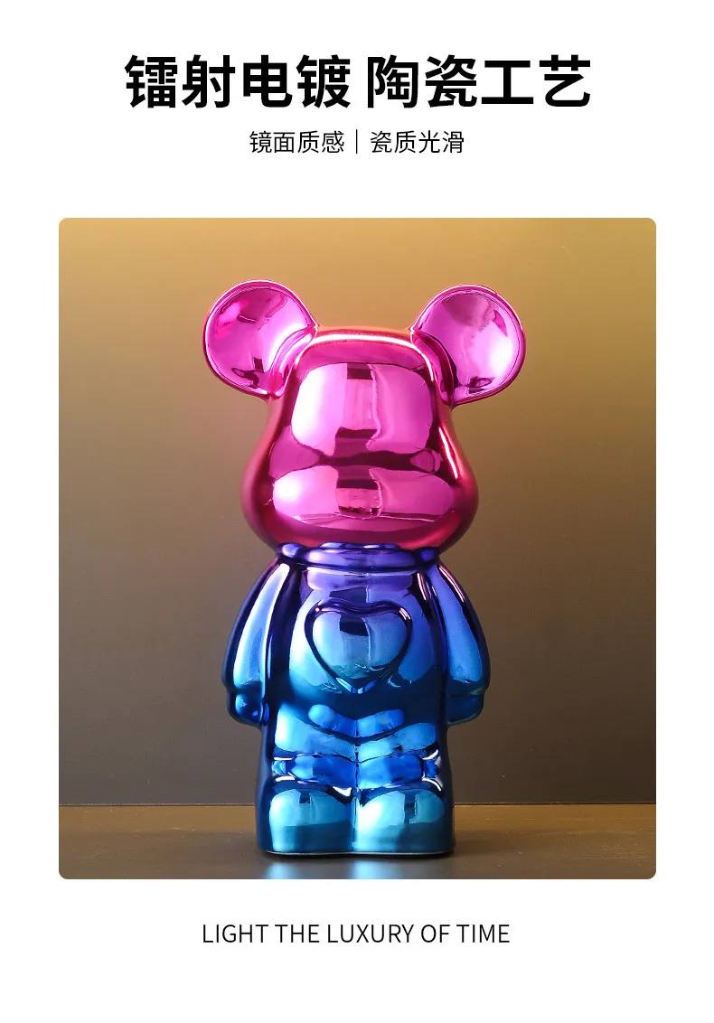 Luxury Ceramic Bear Figurine TV Cabinet Decoration Ornament - Modern Living Room Wine Cabinet Decor for New Home, Internet Celebrity Style showcase 4