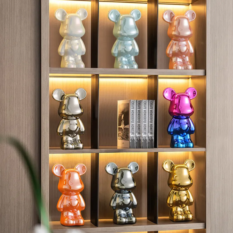 Luxury Ceramic Bear Figurine TV Cabinet Decoration Ornament - Modern Living Room Wine Cabinet Decor for New Home, Internet Celebrity Style thumbnail 2