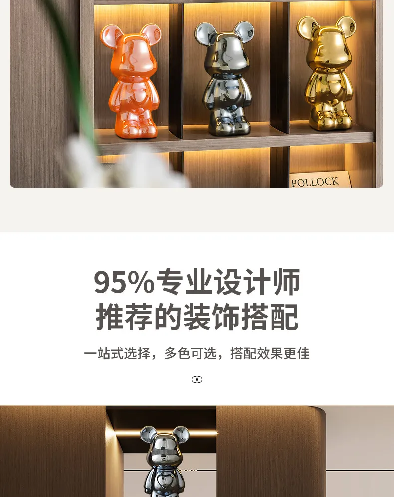 Luxury Ceramic Bear Figurine TV Cabinet Decoration Ornament - Modern Living Room Wine Cabinet Decor for New Home, Internet Celebrity Style showcase 8