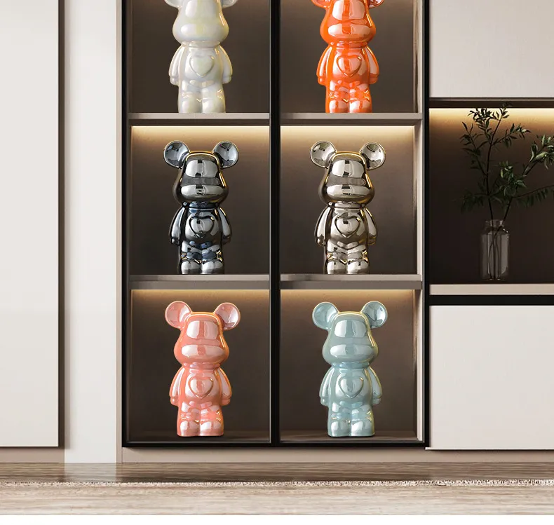 Luxury Ceramic Bear Figurine TV Cabinet Decoration Ornament - Modern Living Room Wine Cabinet Decor for New Home, Internet Celebrity Style showcase 3