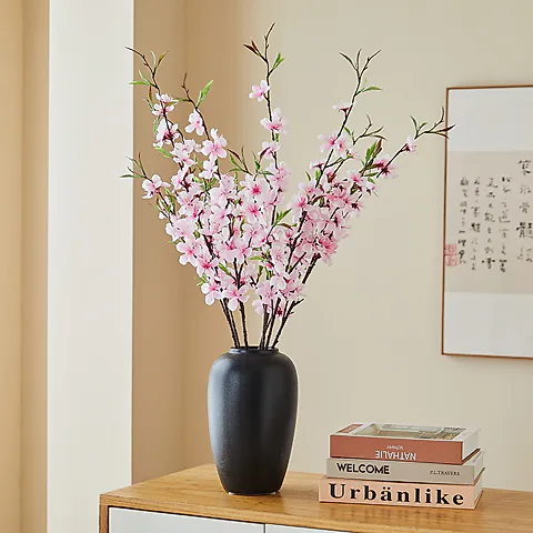 Artificial Peach Blossom Branch Silk Flower Bouquet - Realistic Plum Blossom Floral Arrangement for Living Room Wedding Home Decoration Dining Table Centerpiece