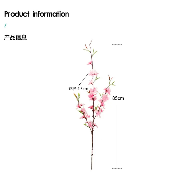 Artificial Peach Blossom Branch Silk Flower Bouquet - Realistic Plum Blossom Floral Arrangement for Living Room Wedding Home Decoration Dining Table Centerpiece showcase 1