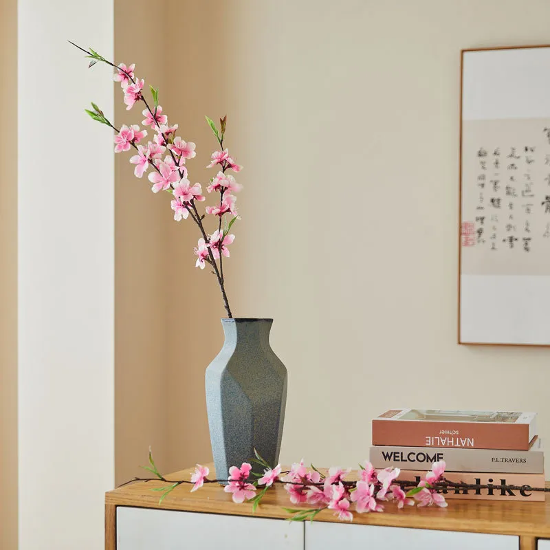 Artificial Peach Blossom Branch Silk Flower Bouquet - Realistic Plum Blossom Floral Arrangement for Living Room Wedding Home Decoration Dining Table Centerpiece thumbnail 8
