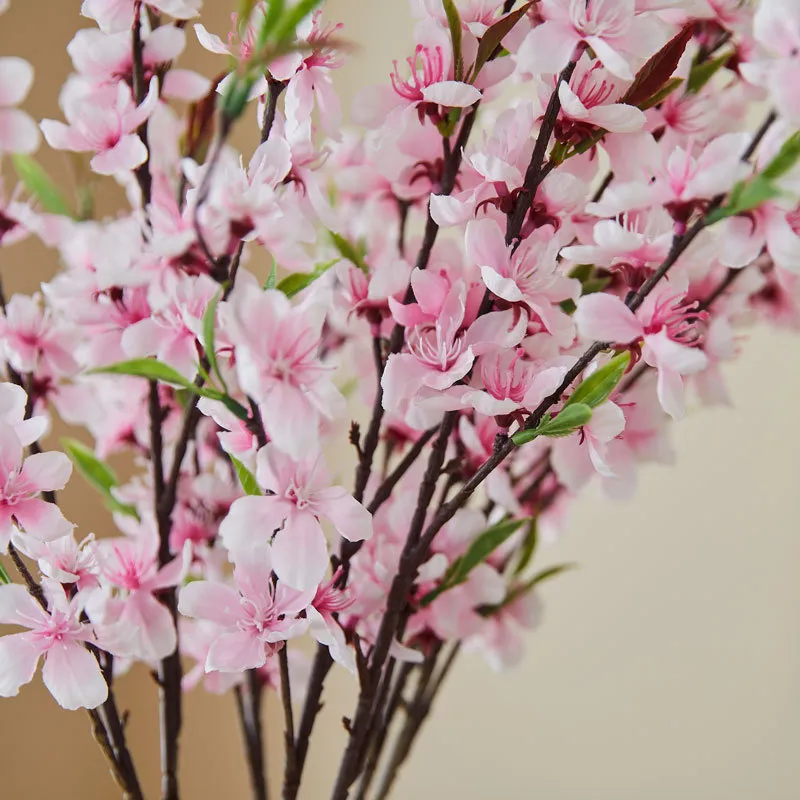 Artificial Peach Blossom Branch Silk Flower Bouquet - Realistic Plum Blossom Floral Arrangement for Living Room Wedding Home Decoration Dining Table Centerpiece thumbnail 4