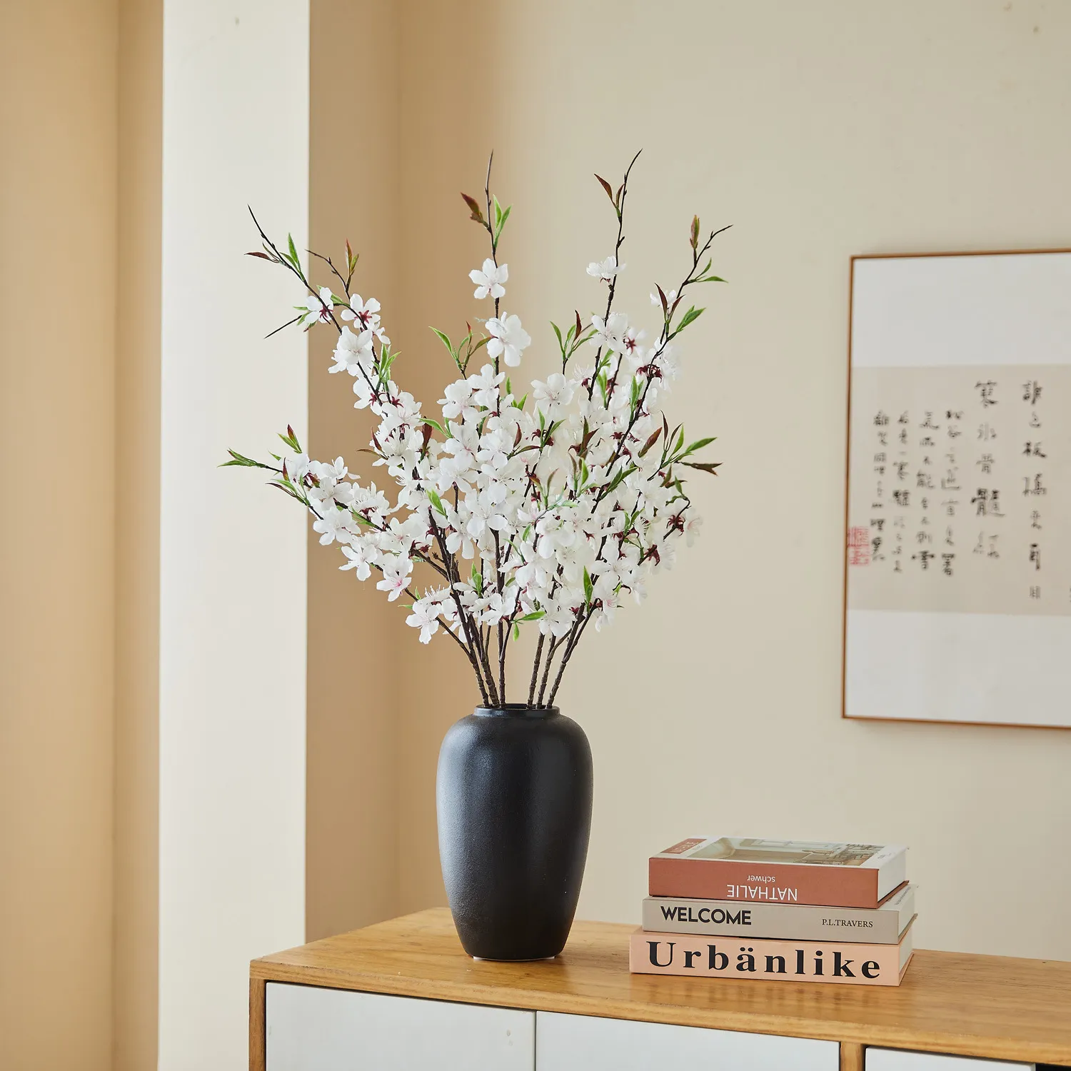Artificial Peach Blossom Branch Silk Flower Bouquet - Realistic Plum Blossom Floral Arrangement for Living Room Wedding Home Decoration Dining Table Centerpiece thumbnail 3