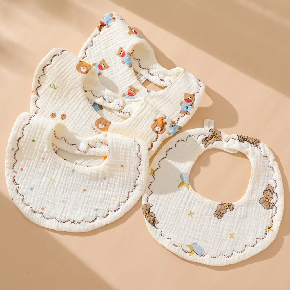 Baby Bibs 100% Pure Cotton, Soft Absorbent Gauze, 6-Layer Thick, Newborn Infant Toddler Feeding Bibs, Unisex Design, Burp Cloths for Sensitive Skin thumbnail 1