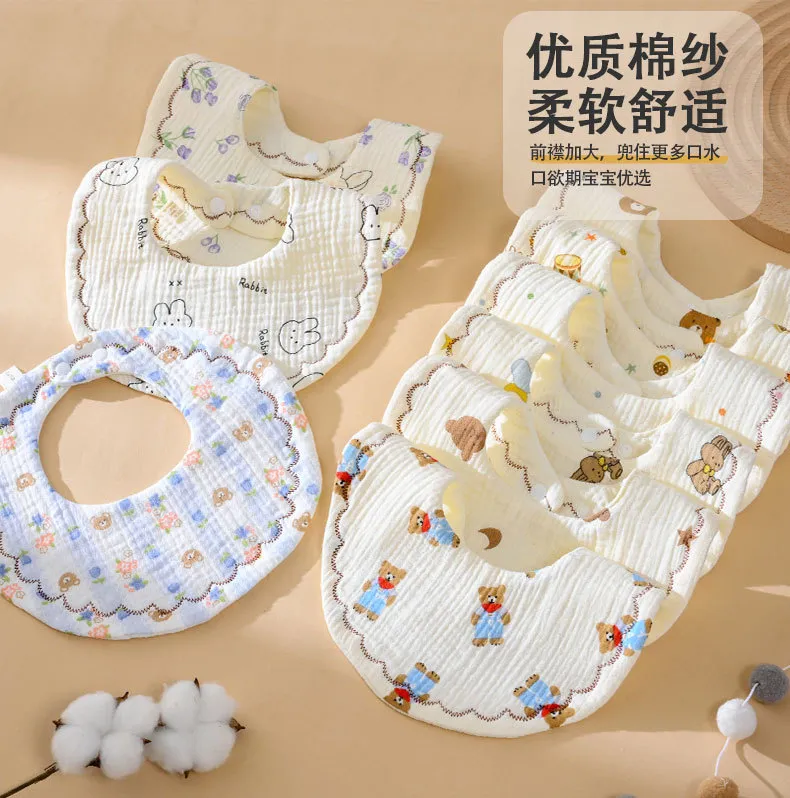 Baby Bibs 100% Pure Cotton, Soft Absorbent Gauze, 6-Layer Thick, Newborn Infant Toddler Feeding Bibs, Unisex Design, Burp Cloths for Sensitive Skin showcase 1
