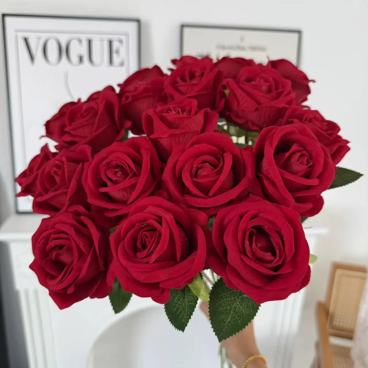 Artificial Velvet Roses - Single Stem Fake Flowers for Wedding, Home Decoration, Bouquets, and Wholesale thumbnail 1