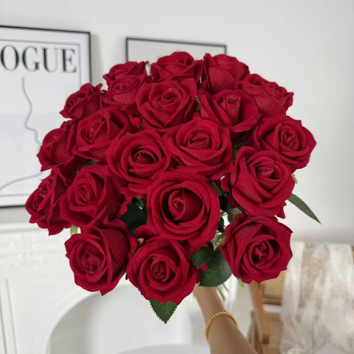 Artificial Velvet Roses - Single Stem Fake Flowers for Wedding, Home Decoration, Bouquets, and Wholesale showcase 1