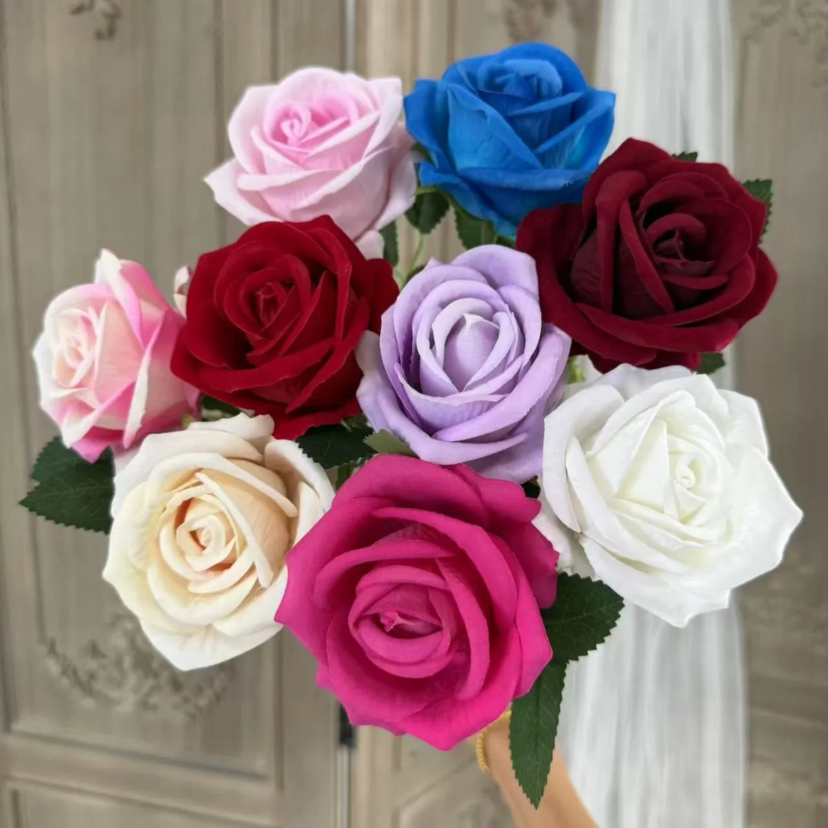 Artificial Velvet Roses - Single Stem Fake Flowers for Wedding, Home Decoration, Bouquets, and Wholesale showcase 2