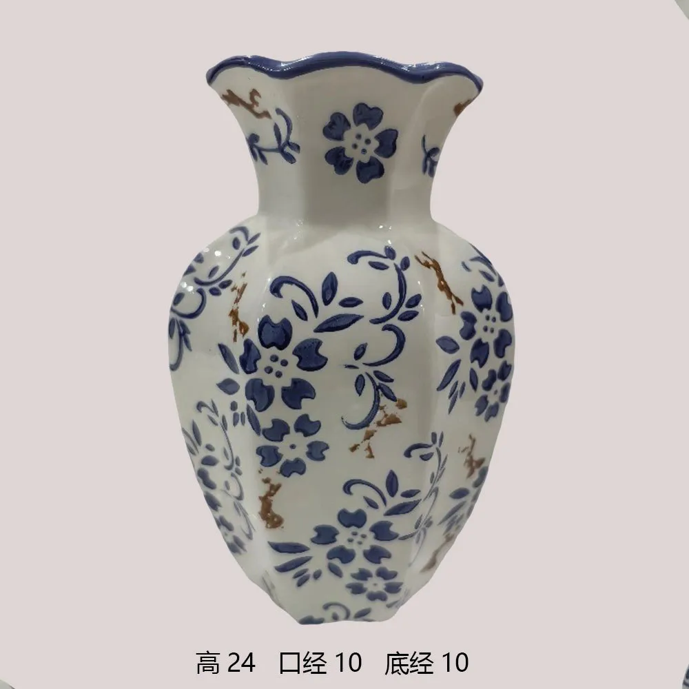 Blue and White Porcelain Vase - Retro Ceramic Flower Arrangement Ornament - High-End Niche Home Decoration - Ceramic Flower Vessel - Medieval Style thumbnail 6